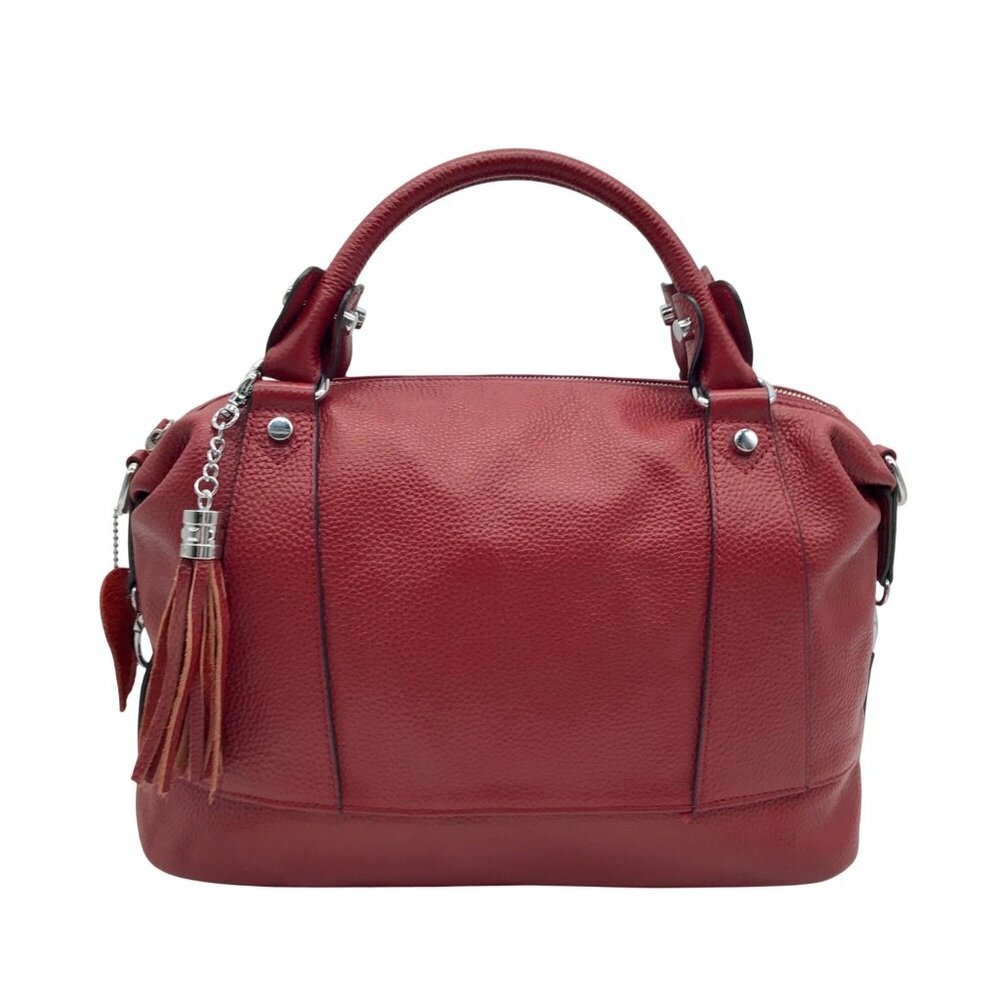 Heshe Red Leather Satchel Bag